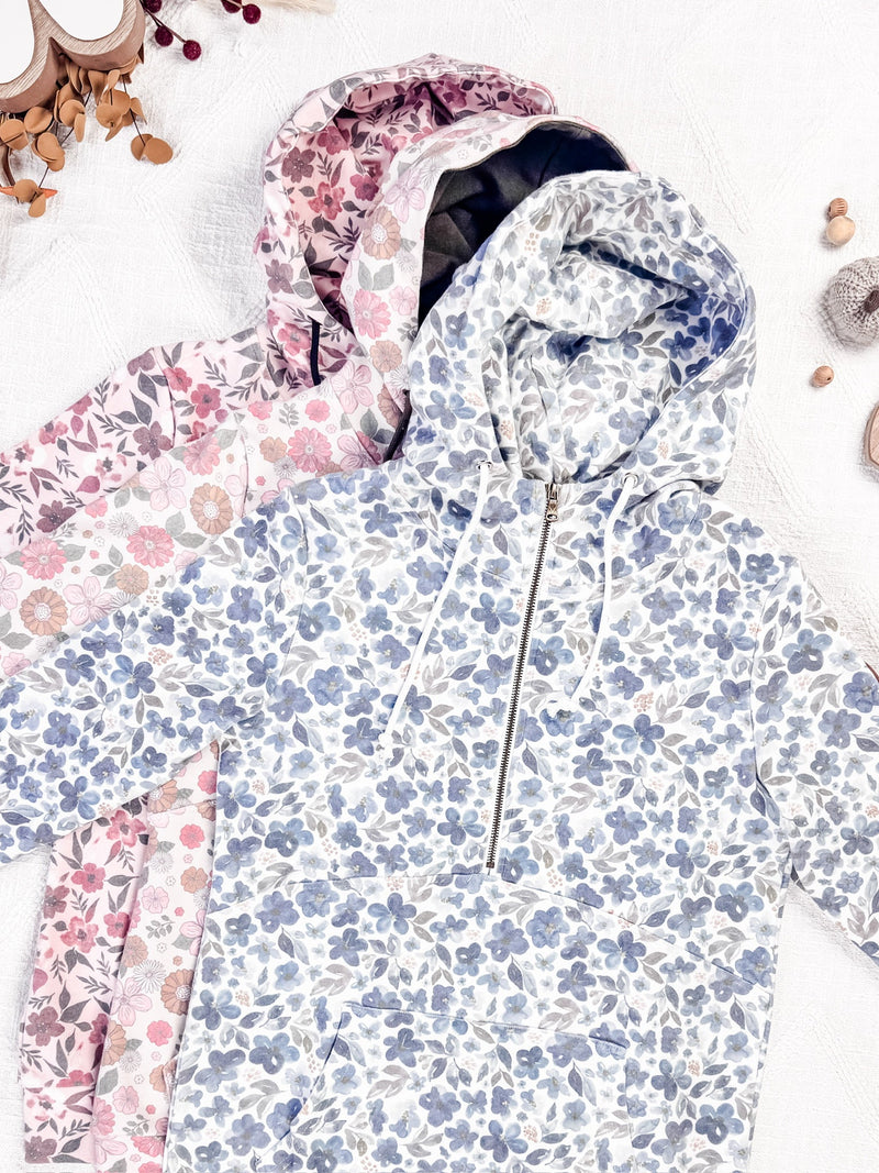 IN STOCK HalfZip Hoodie - Blue Floral