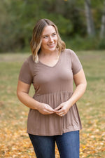 IN STOCK Sarah Ruffle Short Sleeve - Mocha | Women's Top FINAL SALE