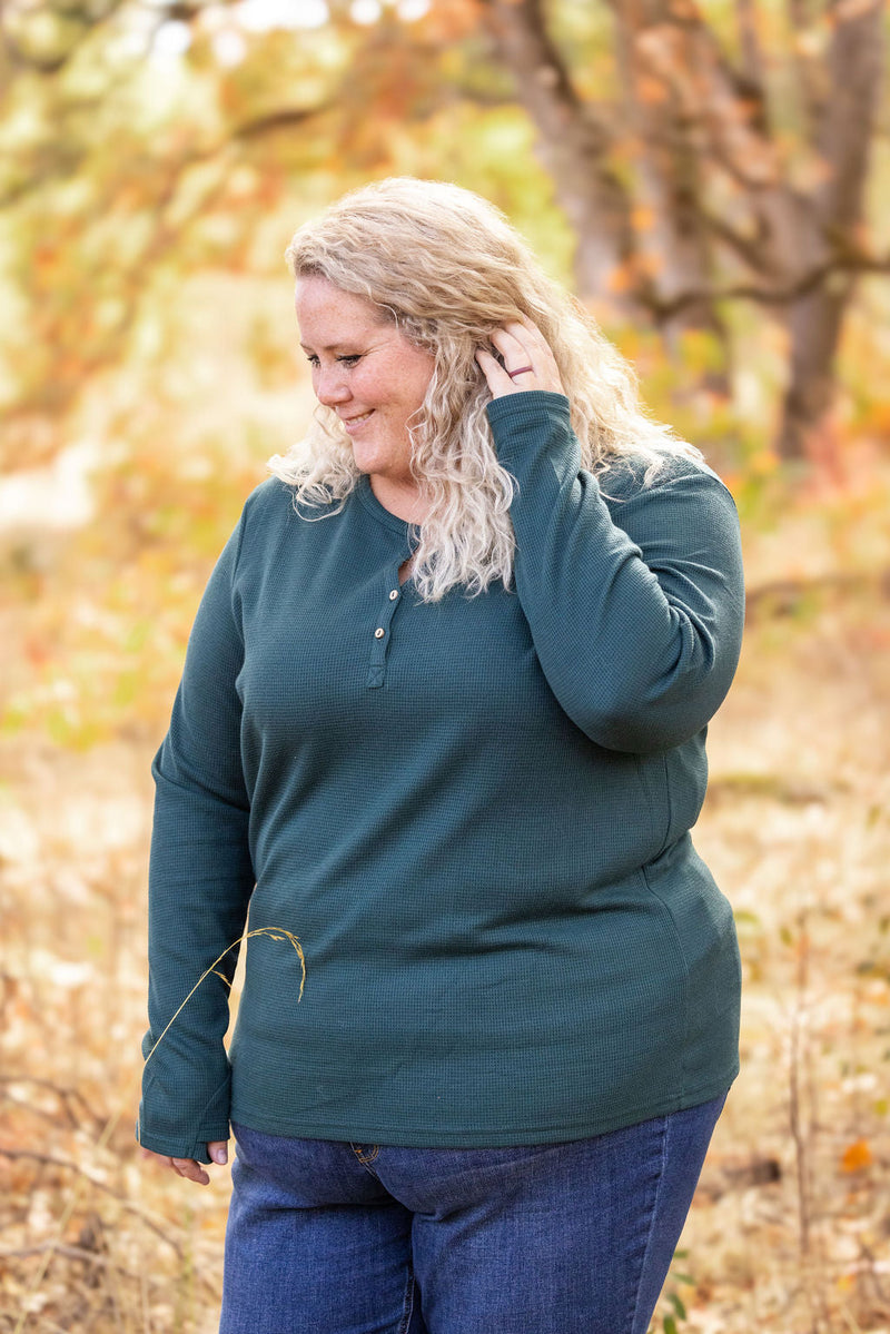 IN STOCK Harper Long Sleeve Henley - Evergreen | Women's Cozy Shirt