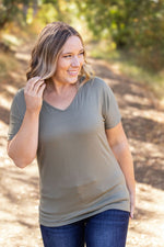 IN STOCK Chloe Cozy Tee - Olive | Women's V-Neck Top FINAL SALE