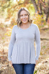 IN STOCK Long Sleeve Sarah Ruffle - Light Grey | Women's Top FINAL SALE