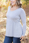 IN STOCK Long Sleeve Sarah Ruffle - Light Grey | Women's Top FINAL SALE