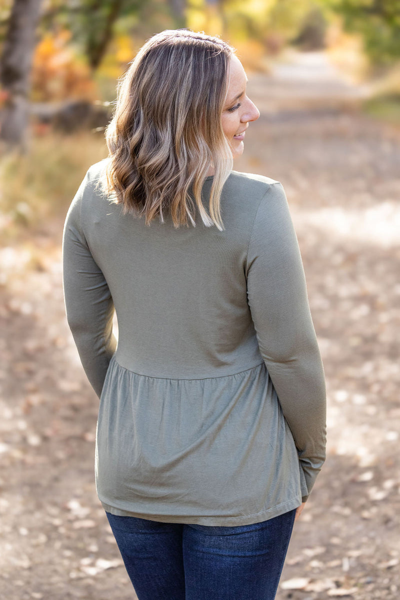 IN STOCK Long Sleeve Sarah Ruffle - Olive | Women's Top FINAL SALE