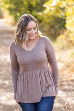 IN STOCK Long Sleeve Sarah Ruffle - Mocha | Women's Top FINAL SALE