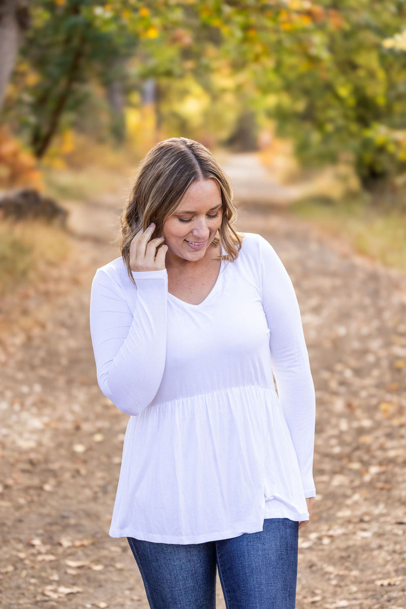 IN STOCK Long Sleeve Sarah Ruffle - White | Women's Top