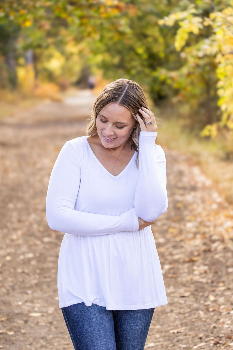 IN STOCK Long Sleeve Sarah Ruffle - White | Women's Top