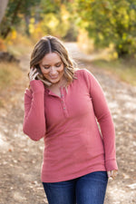 IN STOCK Brielle Henley Ribbed Long Sleeve - Terra Cotta