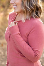 IN STOCK Brielle Henley Ribbed Long Sleeve - Terra Cotta