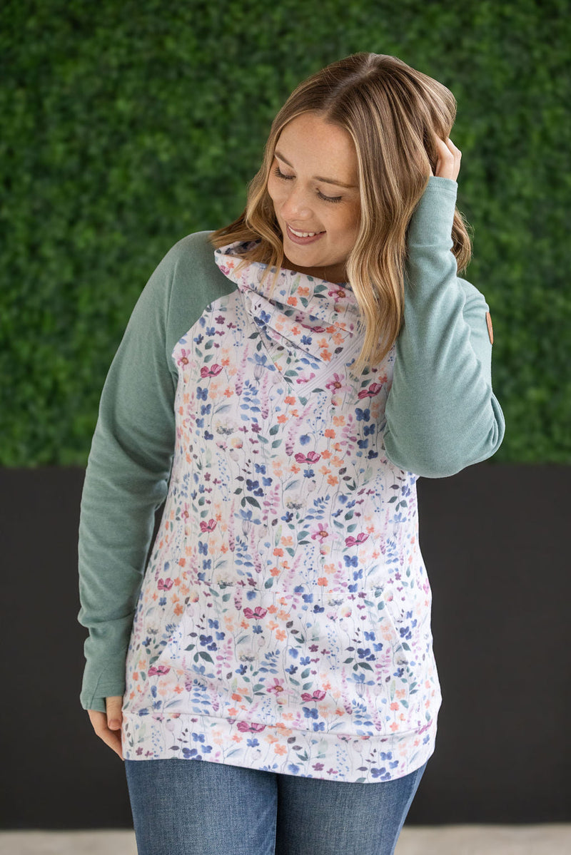 IN STOCK Zoey ZipCowl Sweatshirt - Sage and Floral Paradise