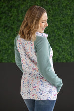 IN STOCK Zoey ZipCowl Sweatshirt - Sage and Floral Paradise