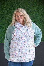 IN STOCK Zoey ZipCowl Sweatshirt - Sage and Floral Paradise