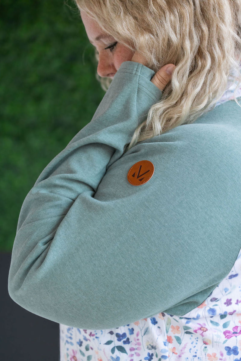 IN STOCK Zoey ZipCowl Sweatshirt - Sage and Floral Paradise