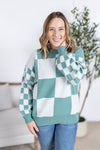 IN STOCK Checkered Pullover Sweater - Dusty Jade