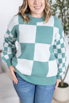 IN STOCK Checkered Pullover Sweater - Dusty Jade