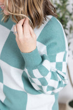 IN STOCK Checkered Pullover Sweater - Dusty Jade