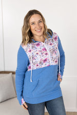 IN STOCK HalfZip Hoodie - Pink and Periwinkle Abstract Floral and Blue