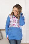 IN STOCK HalfZip Hoodie - Pink and Periwinkle Abstract Floral and Blue