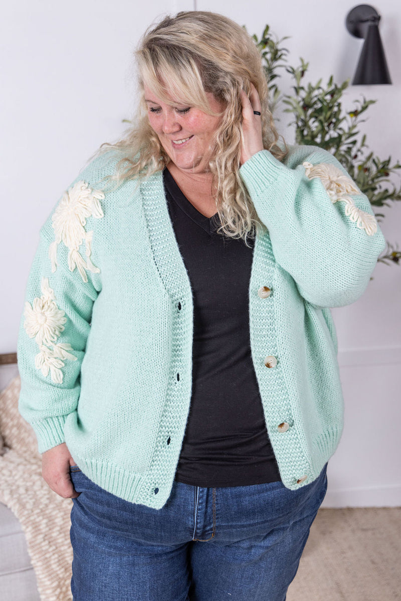 IN STOCK Mint and Tan Floral Cardigan