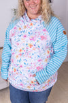 IN STOCK Zoey ZipCowl Sweatshirt - Watercolor Floral and Stripes