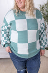 IN STOCK Checkered Pullover Sweater - Dusty Jade