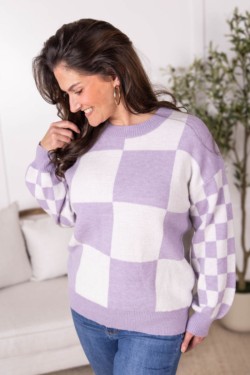 IN STOCK Checkered Pullover Sweater - Lavender