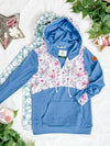 IN STOCK HalfZip Hoodie - Pink and Periwinkle Abstract Floral and Blue