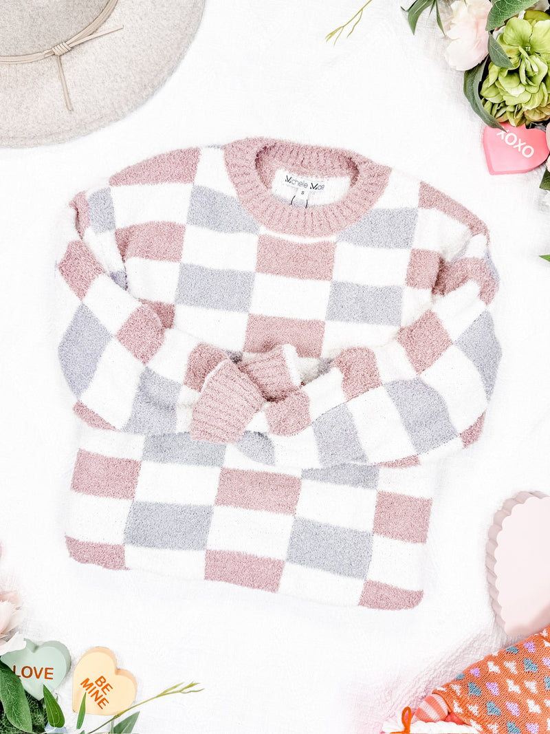 IN STOCK Checkered Sweater - Grey and Pink