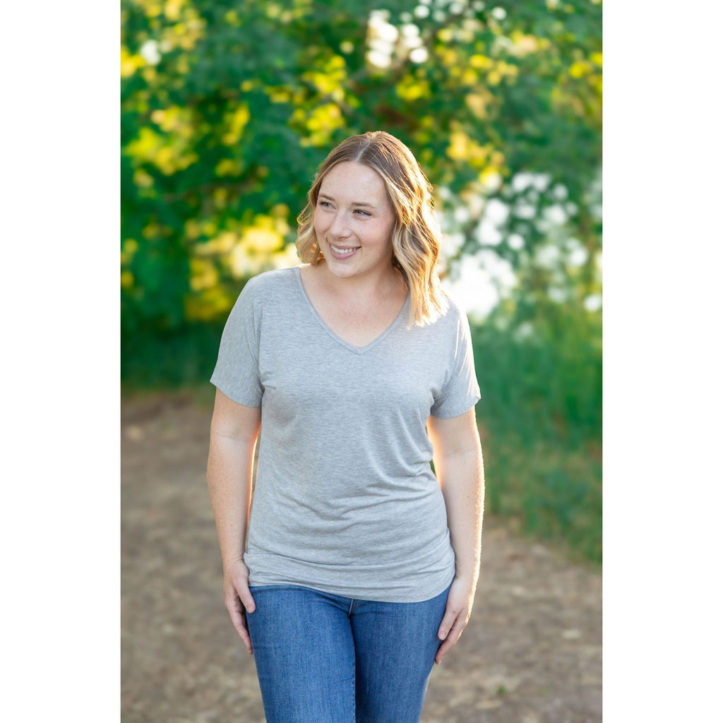 Chloe Cozy Tee - Grey | Women's V-Neck Top