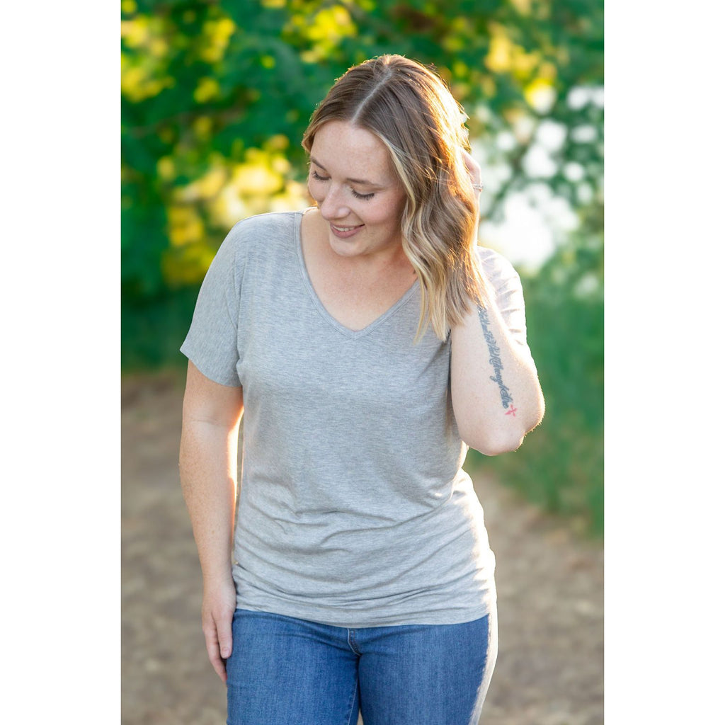 Chloe Cozy Tee - Grey | Women's V-Neck Top