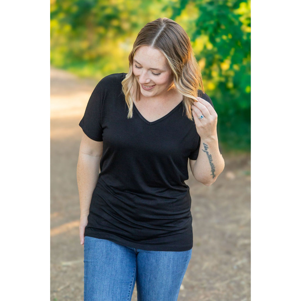 Chloe Cozy Tee - Black | Women's V-Neck Top