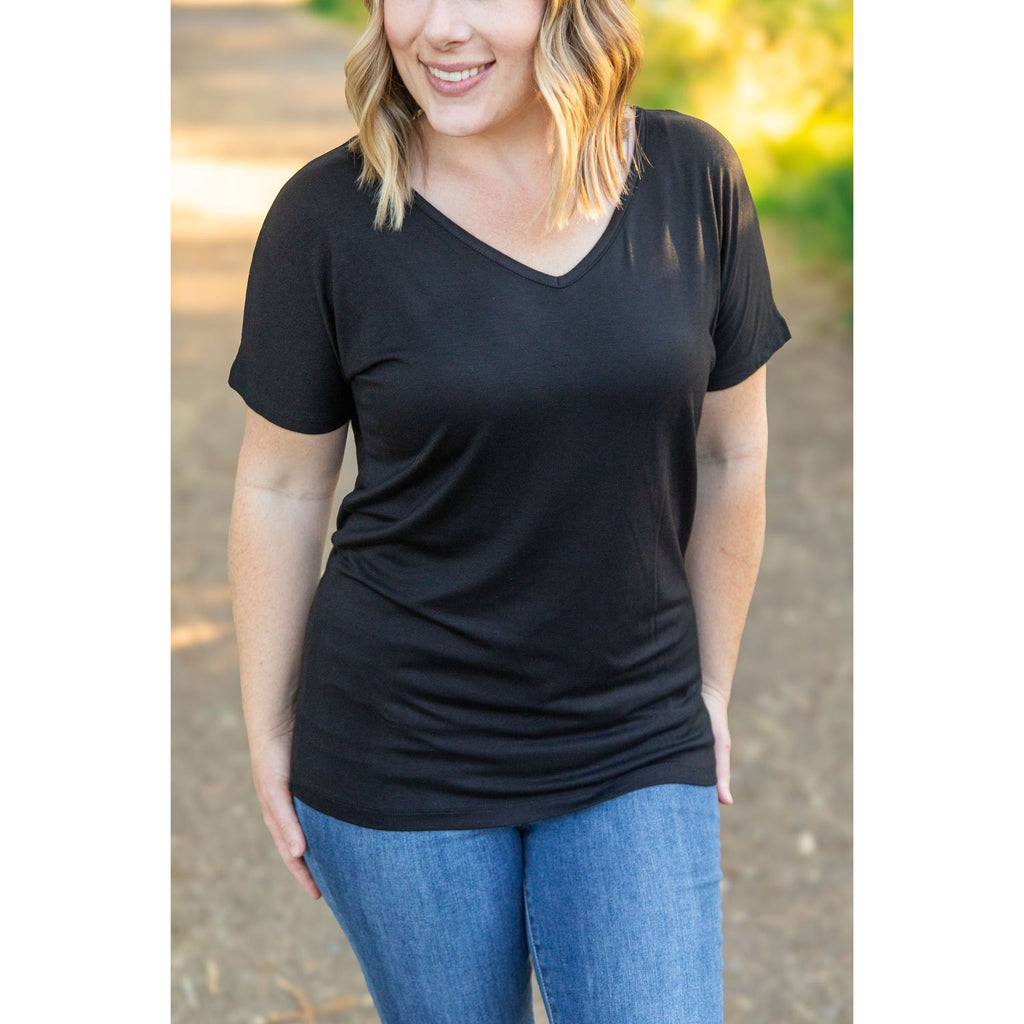 Chloe Cozy Tee - Black | Women's V-Neck Top