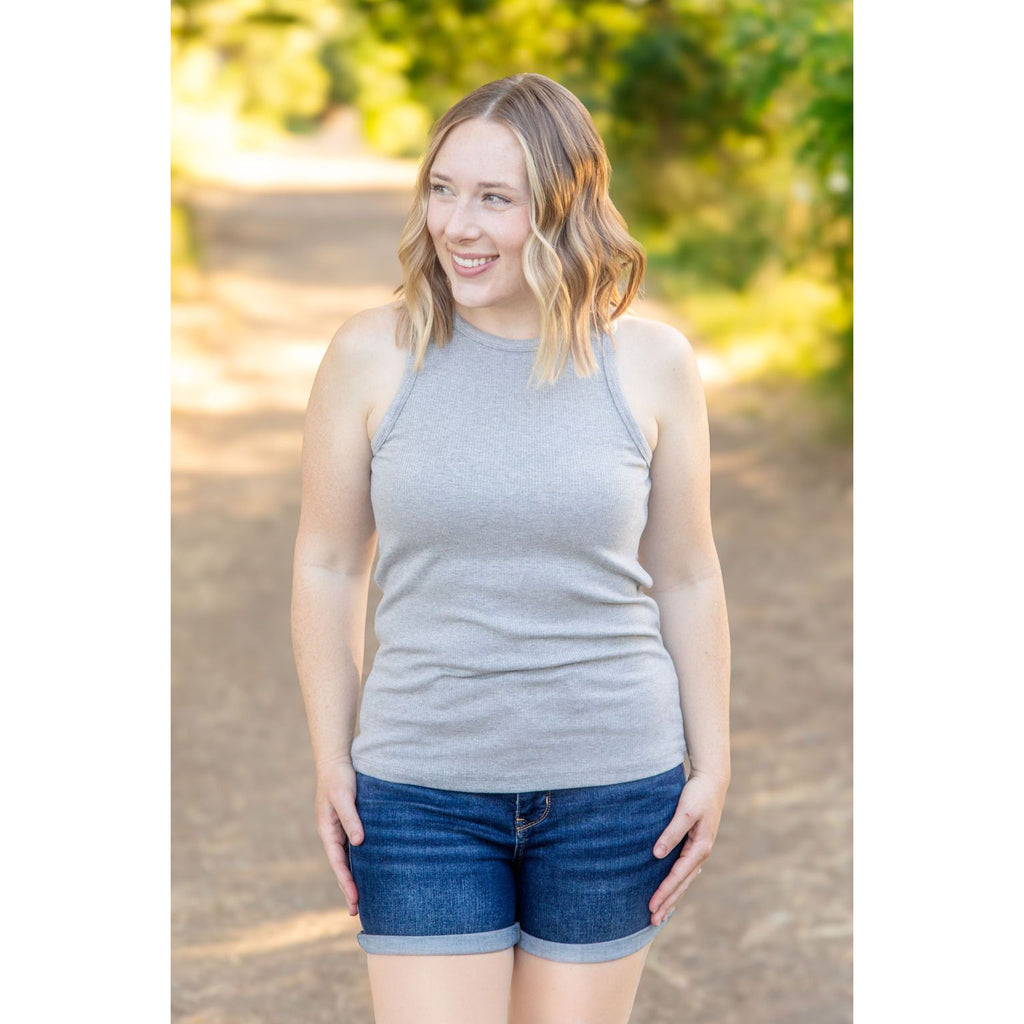 Tara Ribbed Tank - Grey | Women's Tank Top