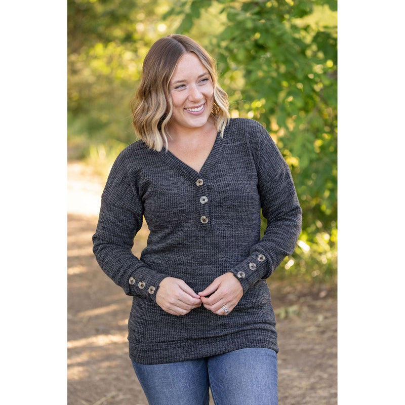 IN STOCK Brittney Button Sweater - Charcoal | Women's Long Sleeve FINAL SALE