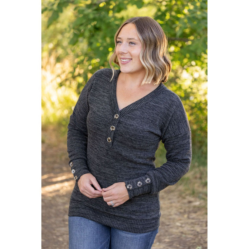 IN STOCK Brittney Button Sweater - Charcoal | Women's Long Sleeve FINAL SALE