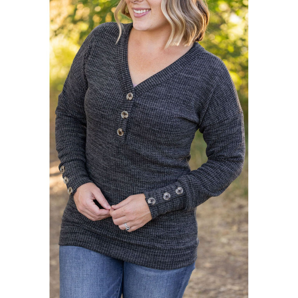 Brittney Button Sweater - Charcoal | Women's Long Sleeve 