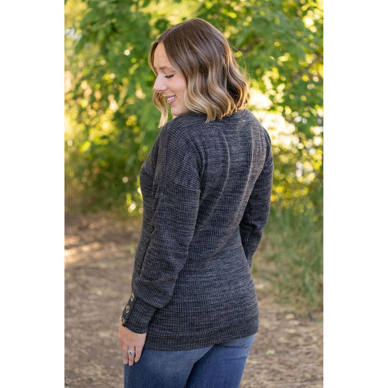 IN STOCK Brittney Button Sweater - Charcoal | Women's Long Sleeve FINAL SALE