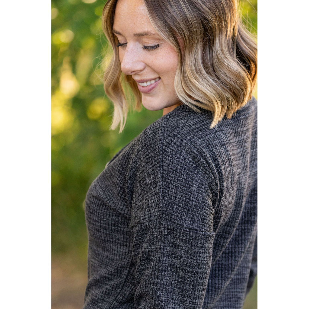 Brittney Button Sweater - Charcoal | Women's Long Sleeve 