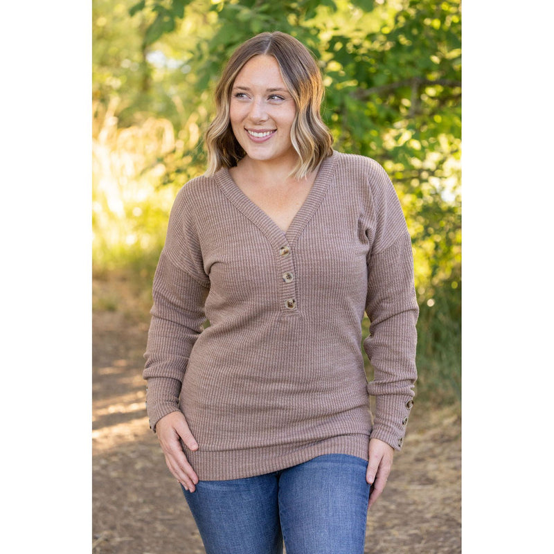 IN STOCK Brittney Button Sweater - Mocha FINAL SALE