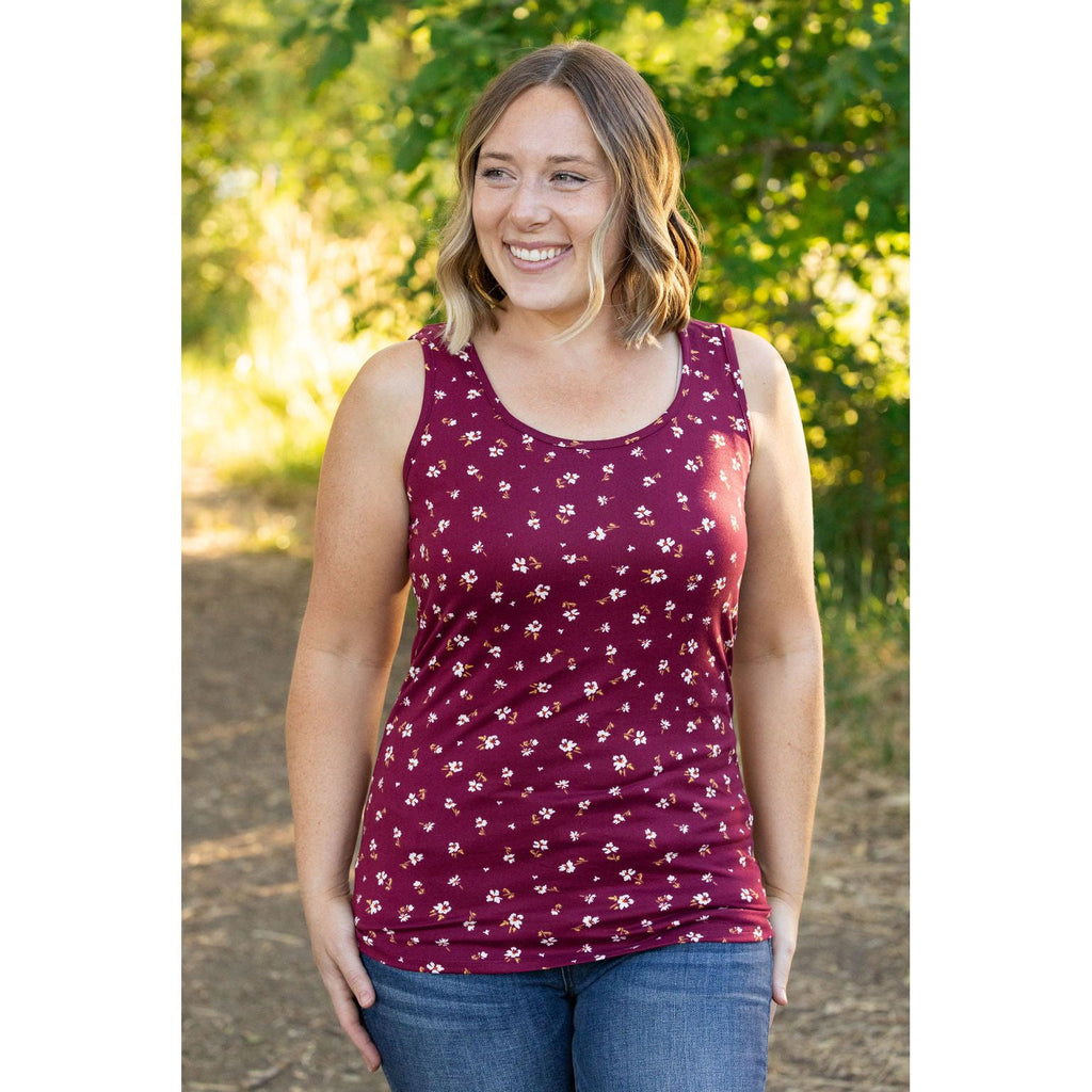 luxe tank top micro burgundy floral womens tank top