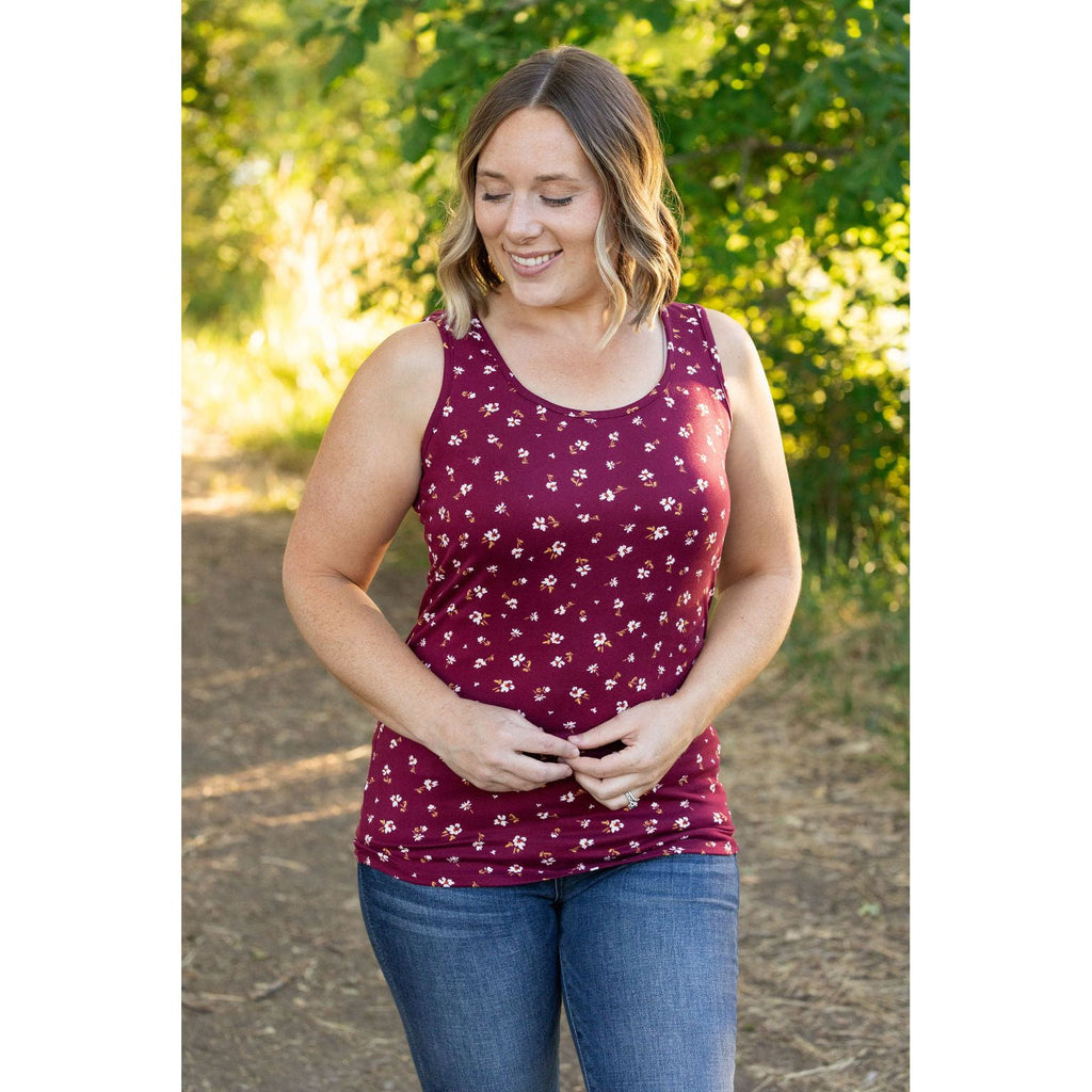 luxe tank top micro burgundy floral womens tank top