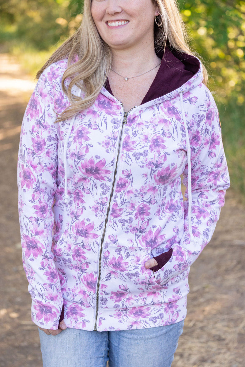 IN STOCK Classic Fullzip Hoodie - Pink Floral and Burgundy FINAL SALE