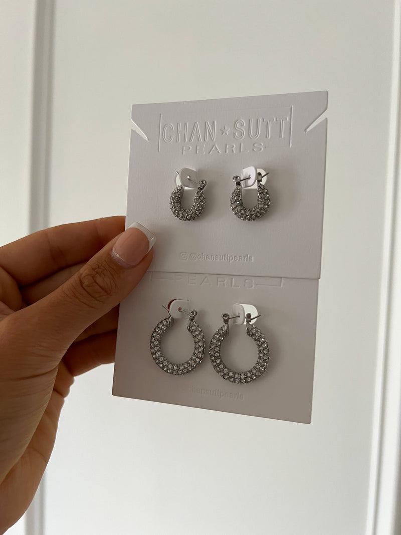 SILVER DIAMOND HOOPS