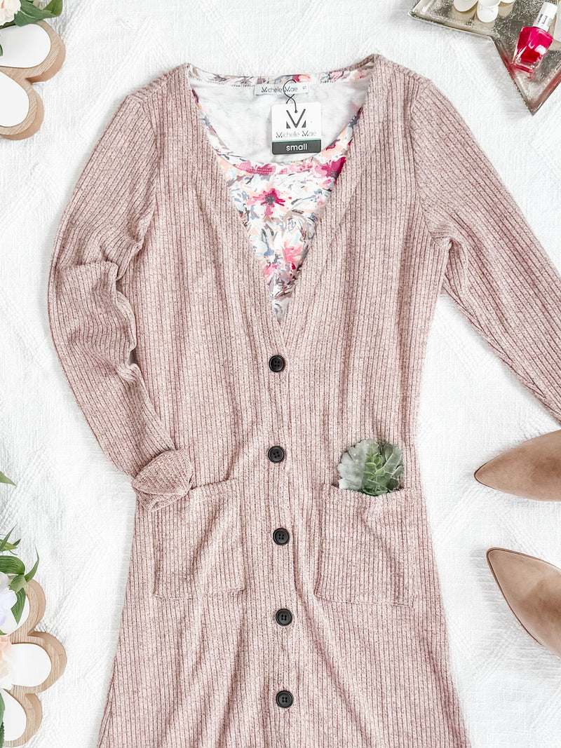 IN STOCK Colbie Ribbed Cardigan - Neutral Pink