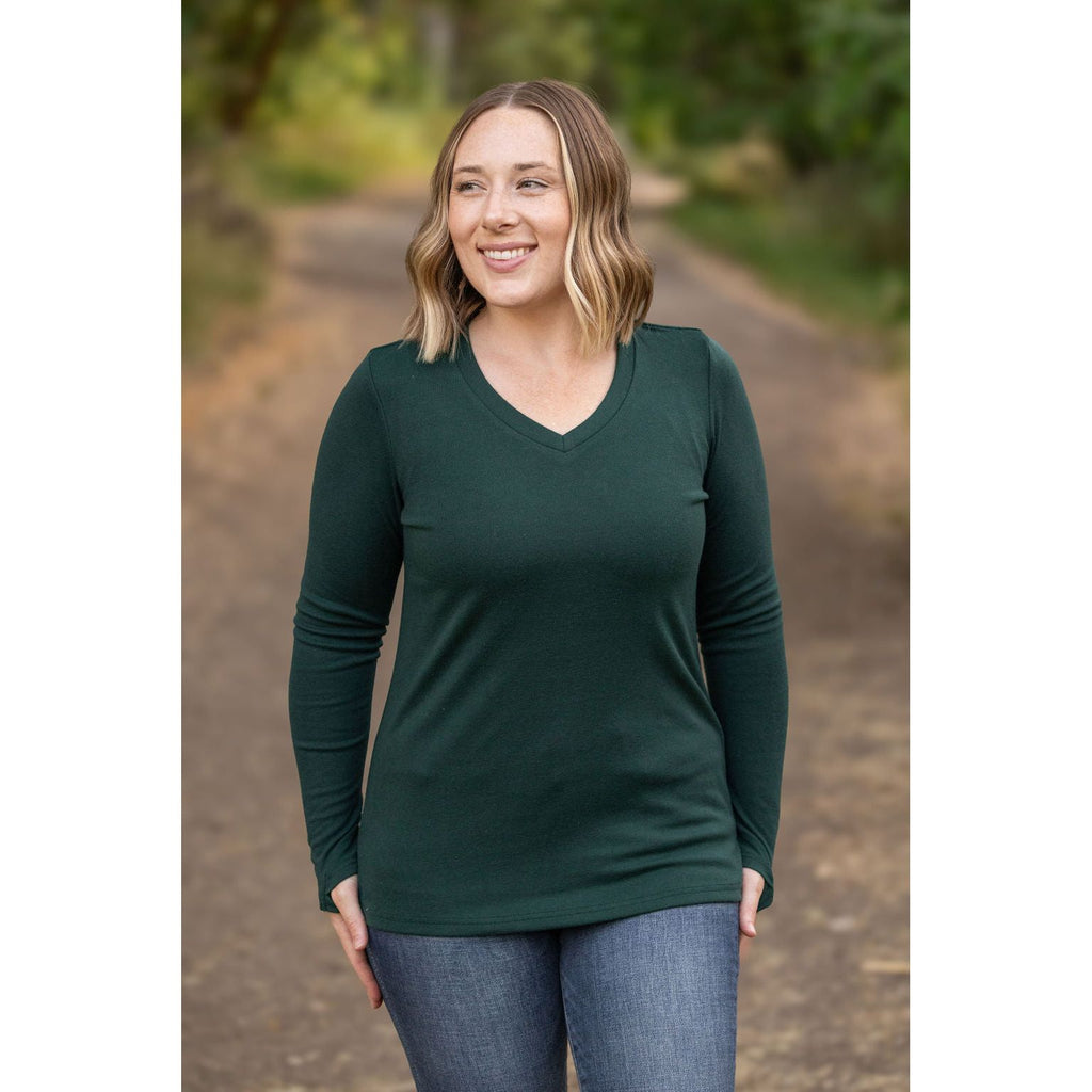 leah long sleeve green womens casual tops