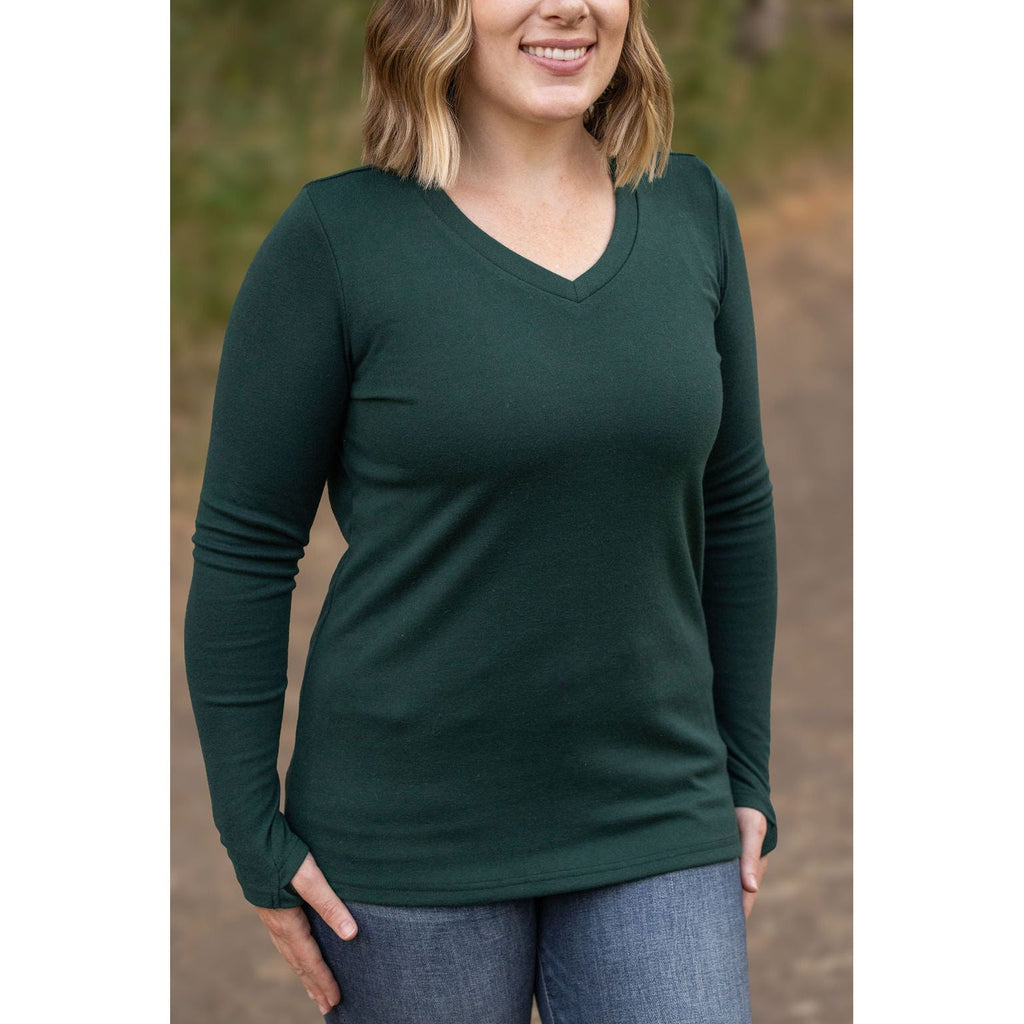 leah long sleeve green womens casual tops