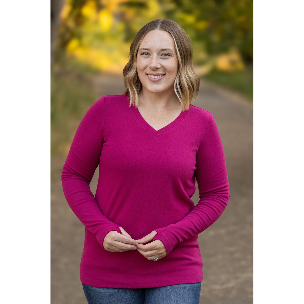 leah long sleeve magenta womens casual top