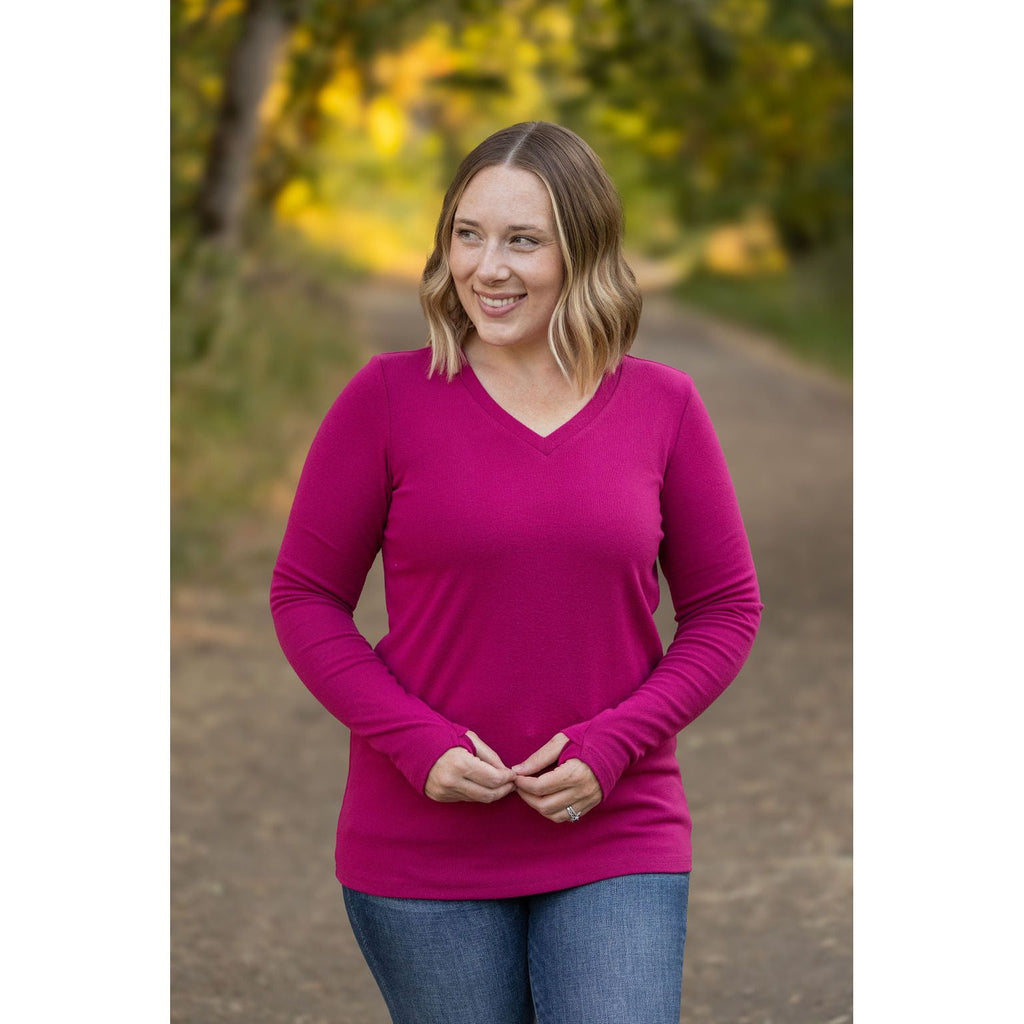 leah long sleeve magenta womens casual top