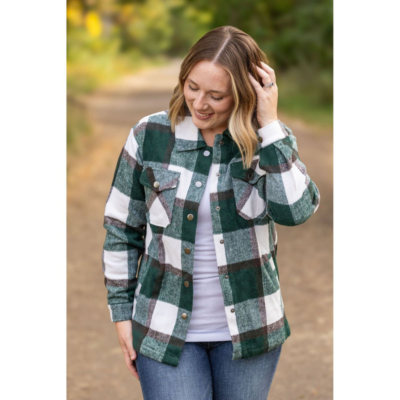 IN STOCK Norah Plaid Shacket - Evergreen and White