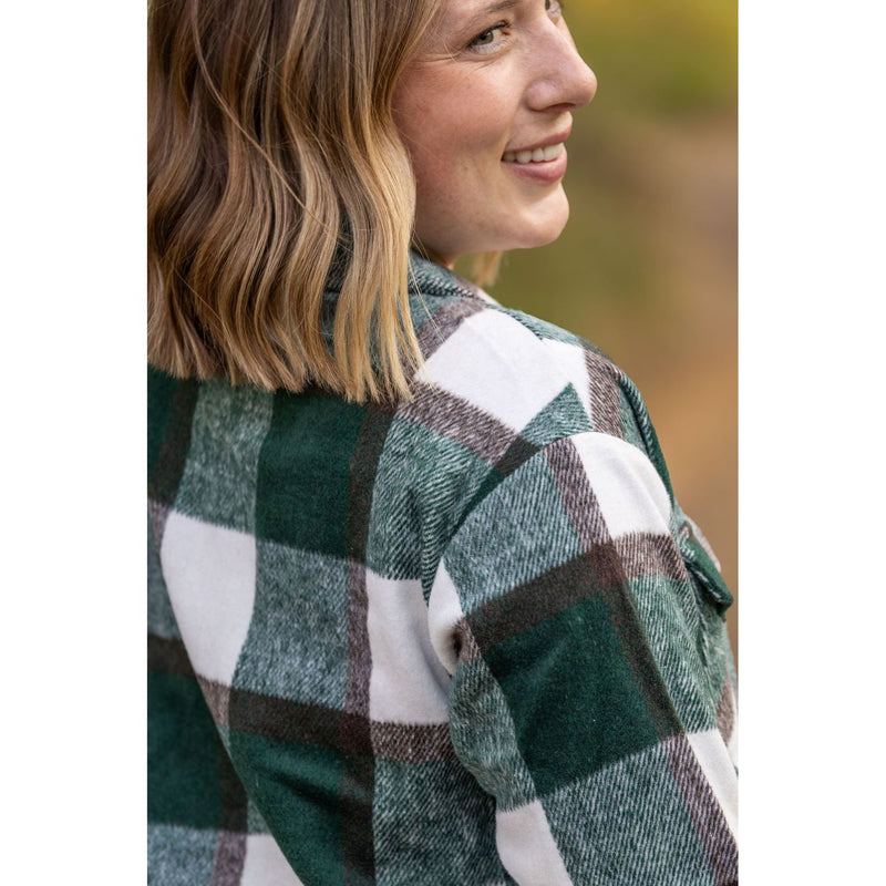 IN STOCK Norah Plaid Shacket - Evergreen and White