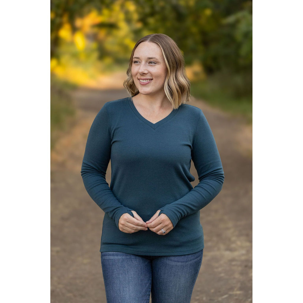 leah long sleeve top teal womens casual top